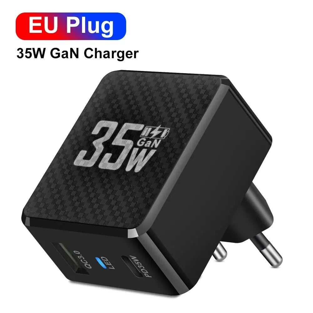 35W GaN Dual Port Fast Charger | USB-C & USB-A Wall Adapter