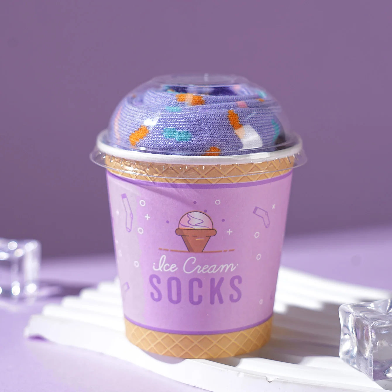 Novelty Blueberry Ice Cream Gift Box Socks | Fun Unisex Mid-Calf