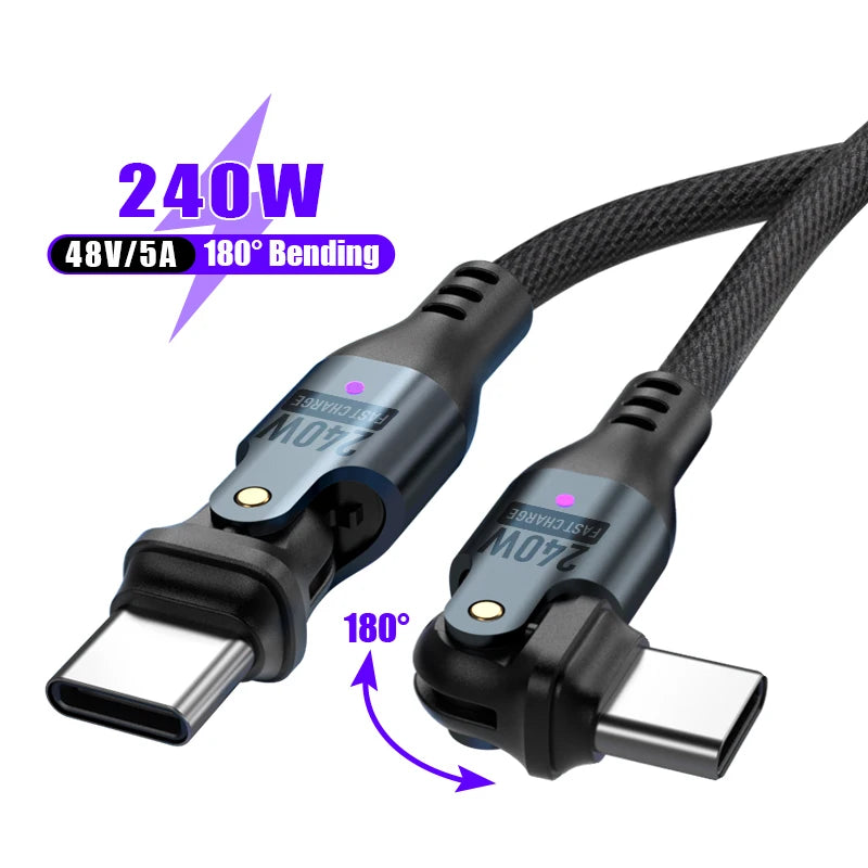 540° Rotating USB C to Type C Fast Charging Cable | 240W, Braided