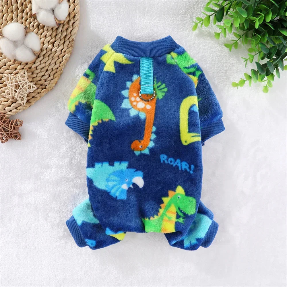 Winter Warm Fleece Dog Jumpsuit | Cozy Pajamas for Small Dogs