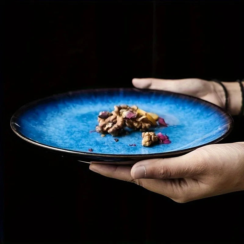 Stylish Ceramic Cat Eye Blue Plate | Elegant Dining Essential
