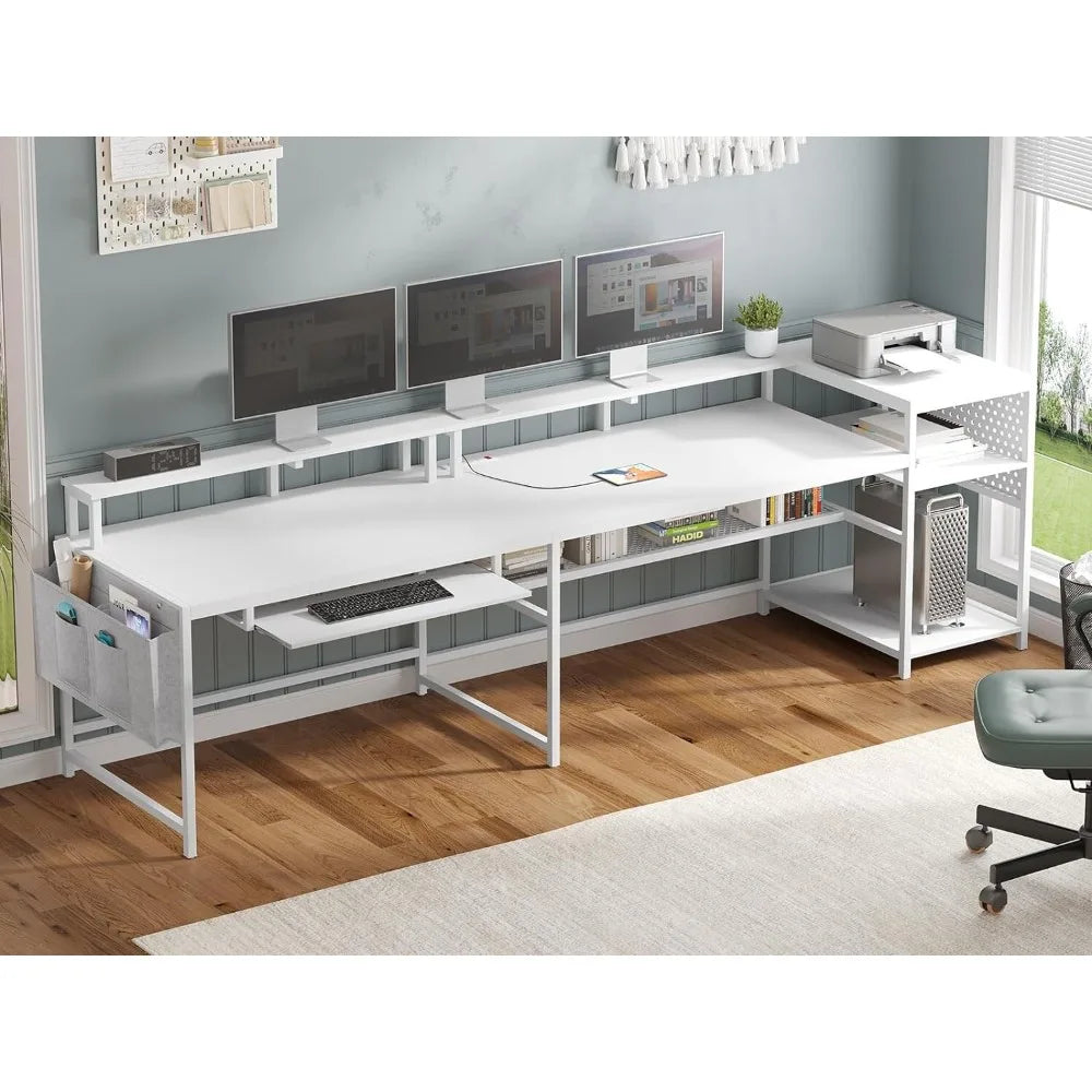 L Shaped Computer Desk with Power Outlets & LED Strip | Modern Workstation