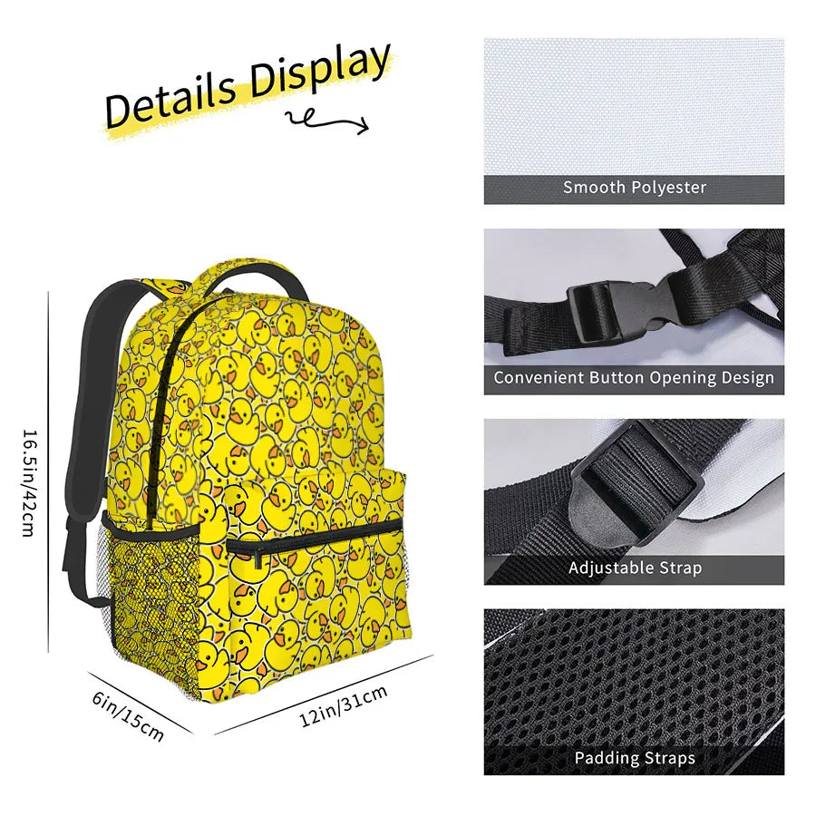 Stylish 2D Cartoon Yellow Duck Backpack for Kids | Waterproof Design