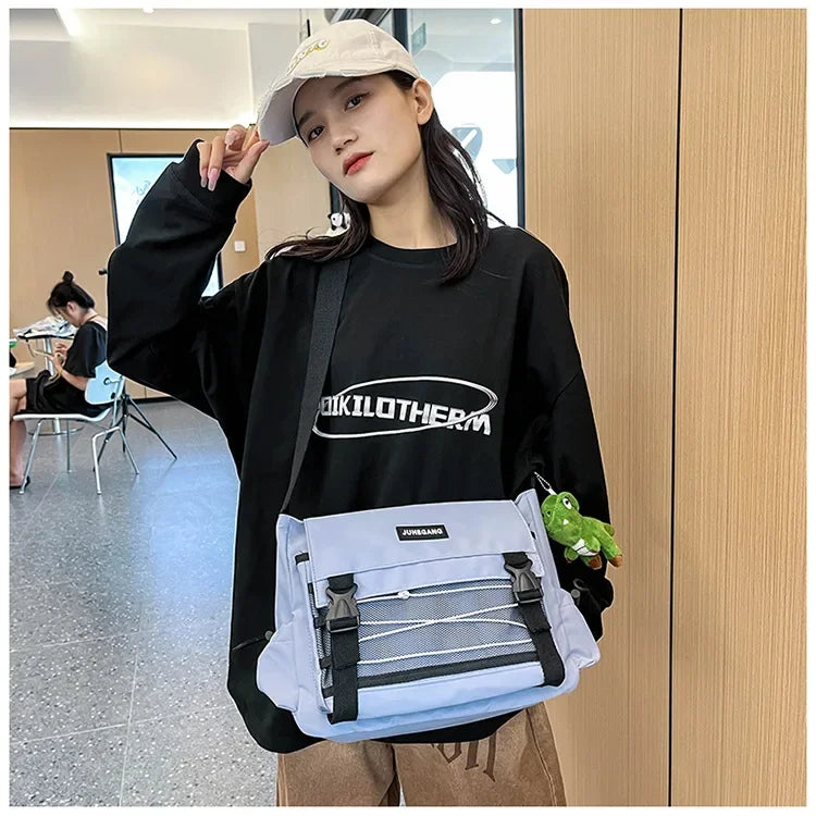 Bolso cruzado de nailon elegante para adolescentes | Bandolera multibolsillos