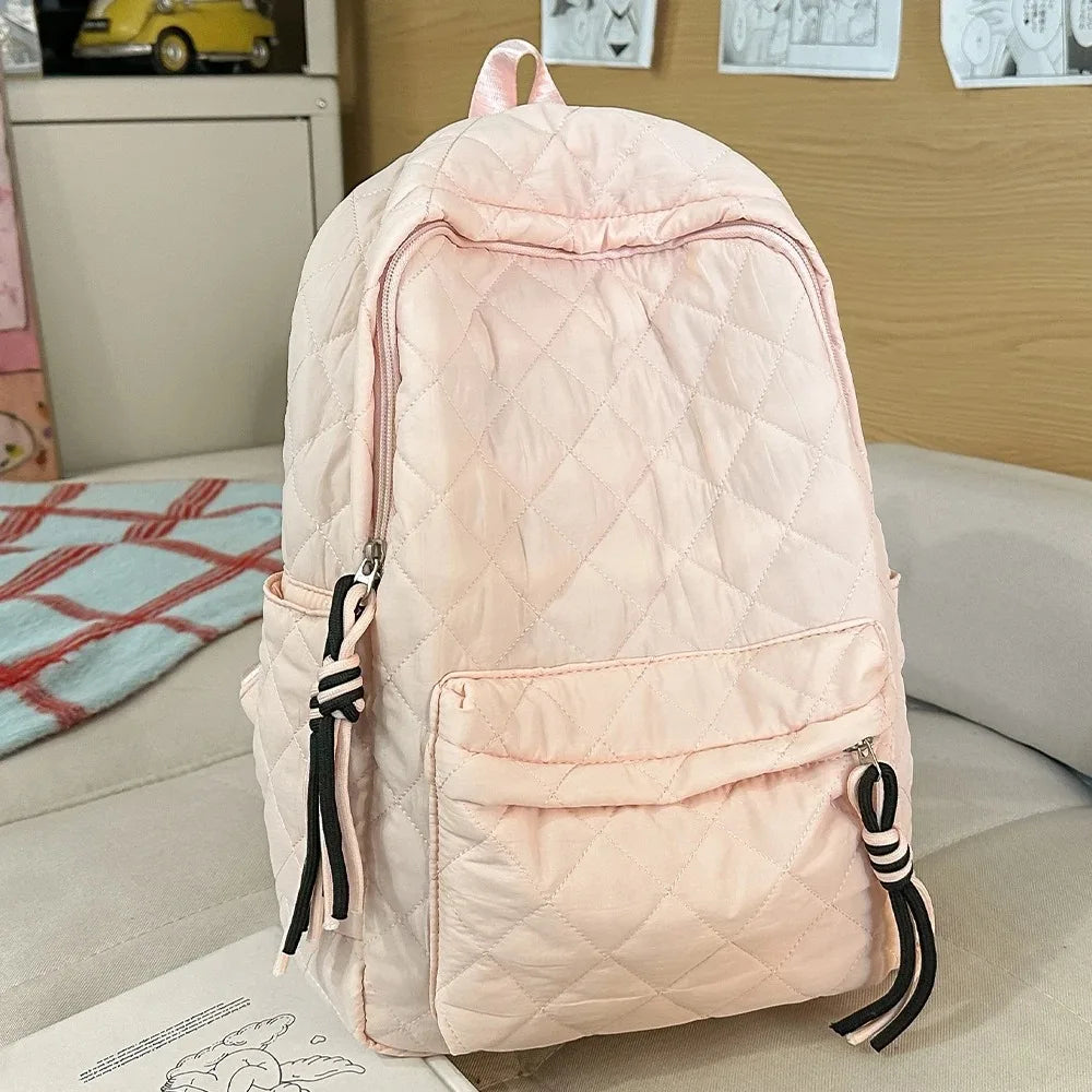 Cute Girls Quilted Backpack with Tassel Decor | Lightweight & Stylish