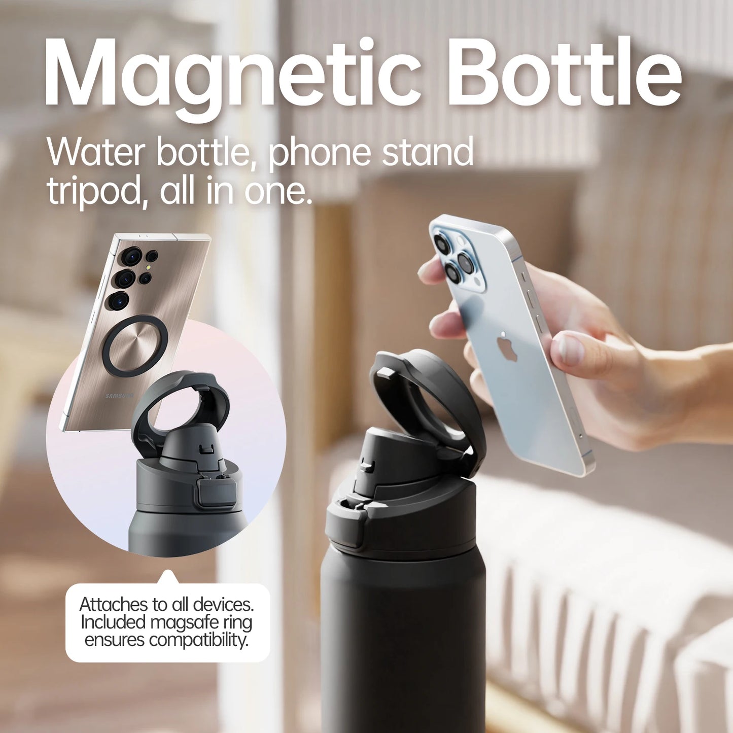 Magnetic Stainless Steel Sports Water Bottle with Insulation