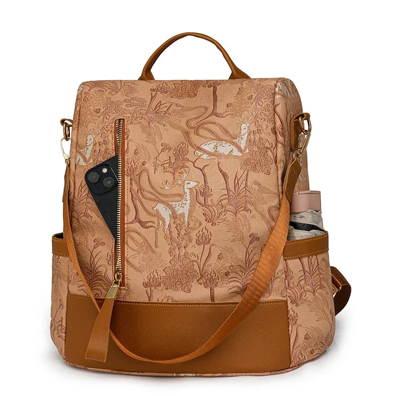 Stylish Color Blocking PU Leather Backpack | Anti-Theft Travel Bag