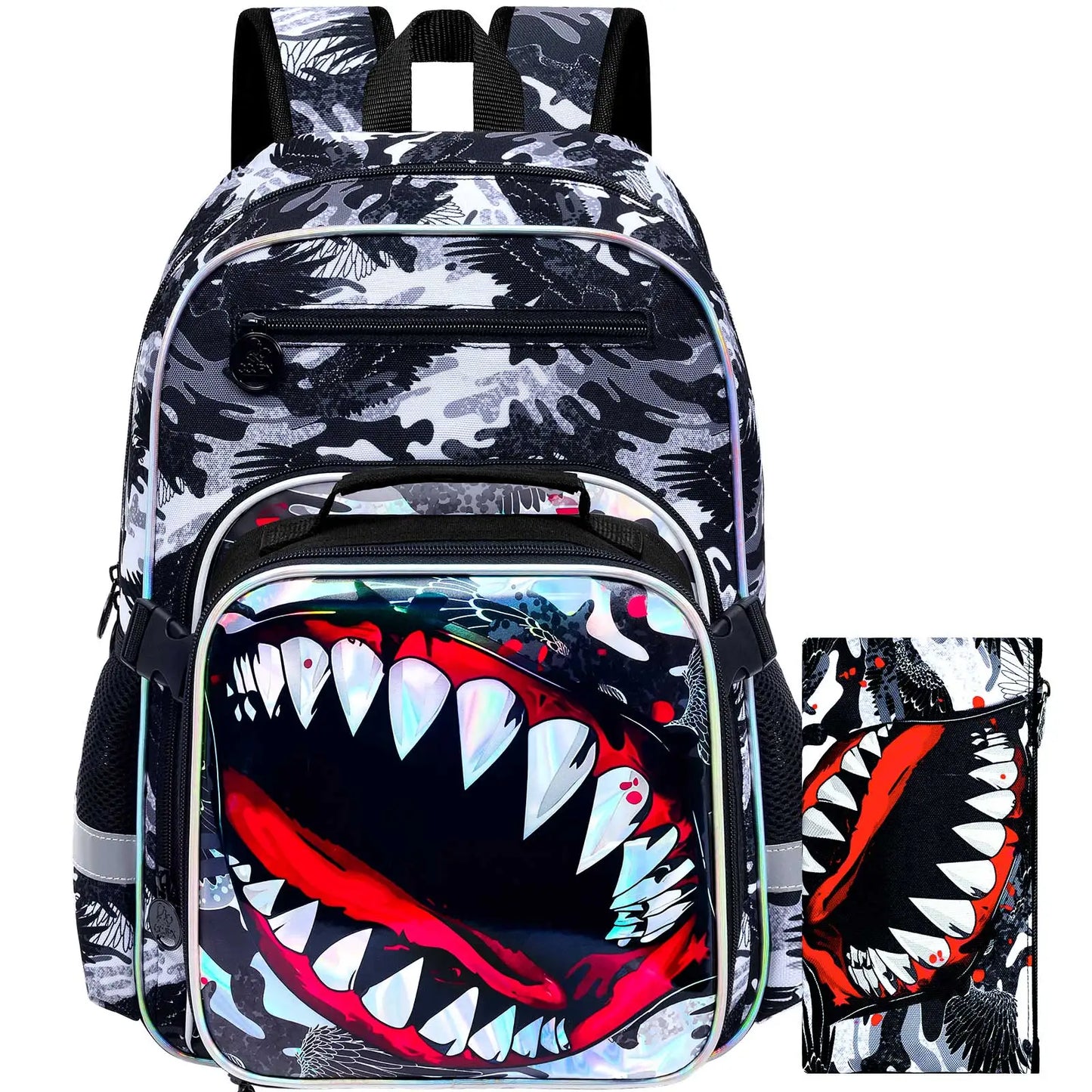 16" Shark Backpack Set for Boys | Cool School Bookbag & Lunch Box
