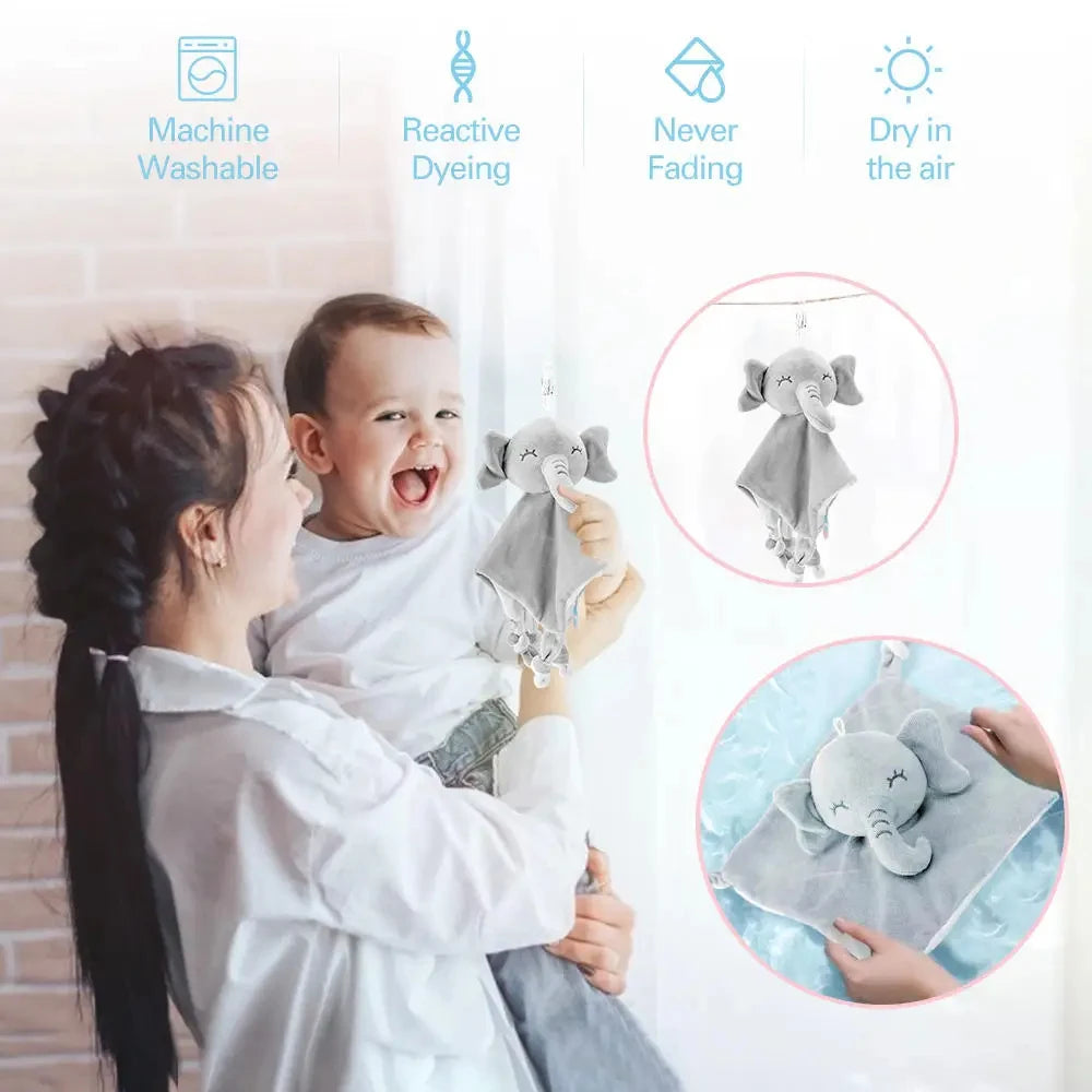 Cute Elephant Plush Teether Rattle for Newborns | Soft Blanket Toy