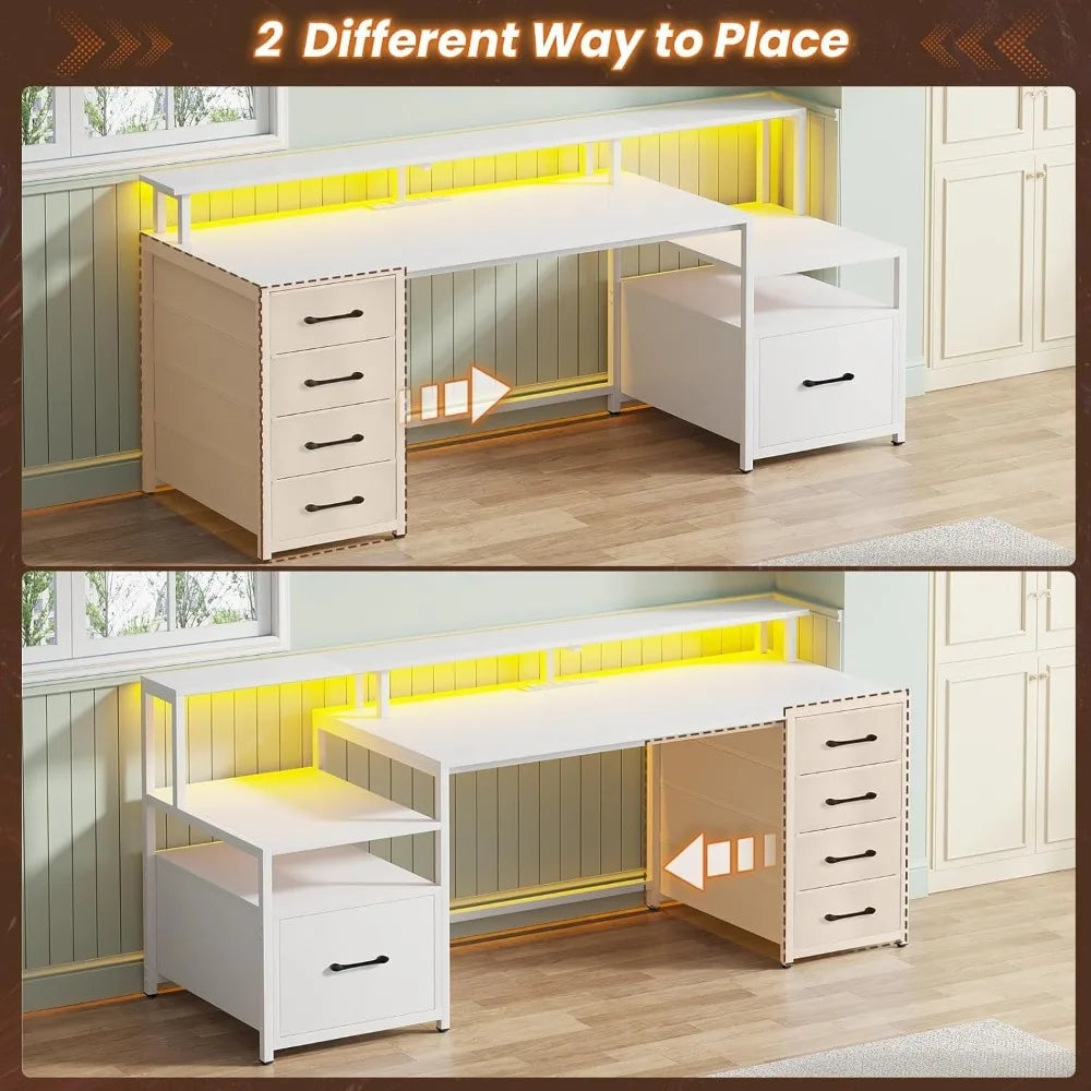 Stylish Computer Desk with 5 Drawers and Power Outlet | Home Office