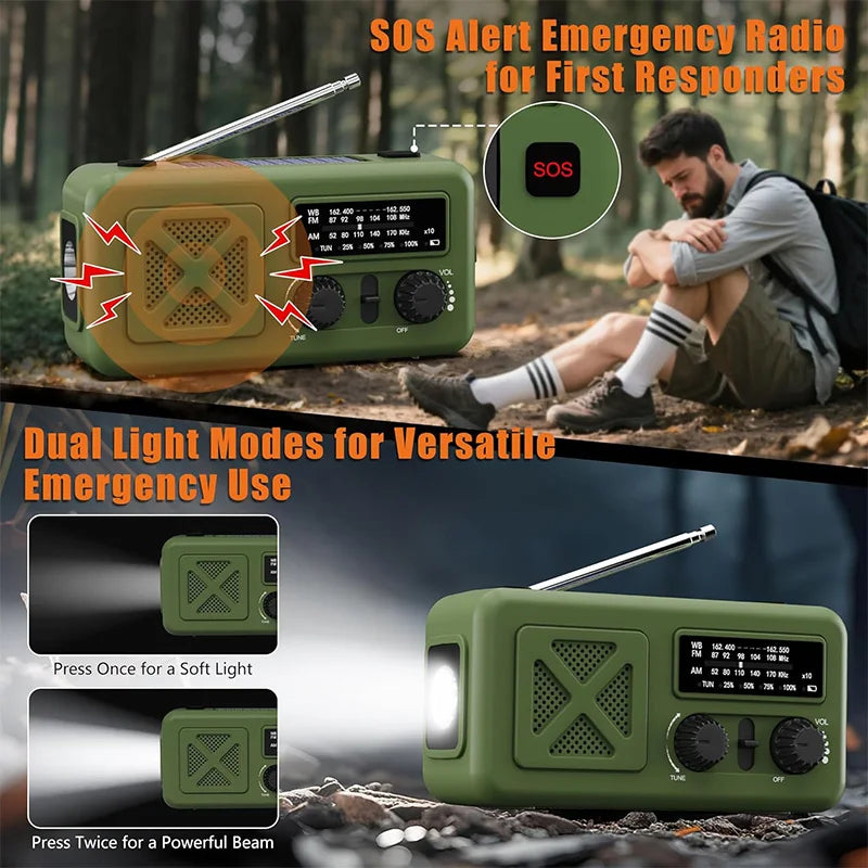 Emergency Weather Radio with Solar & Manual Crank Charging