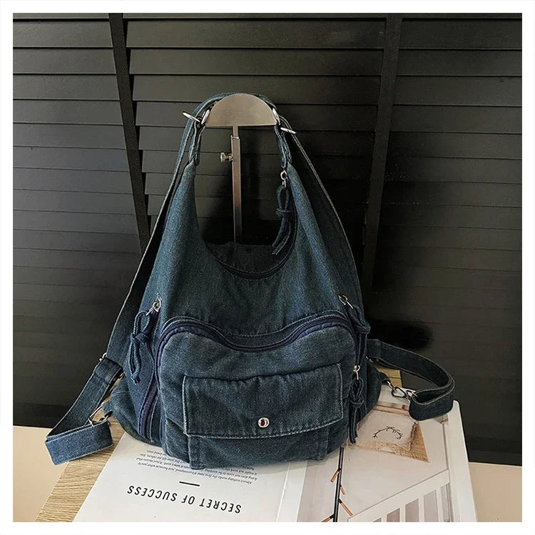 Trendy Solid Color Denim Shoulder Bag | Versatile Women's Crossbody