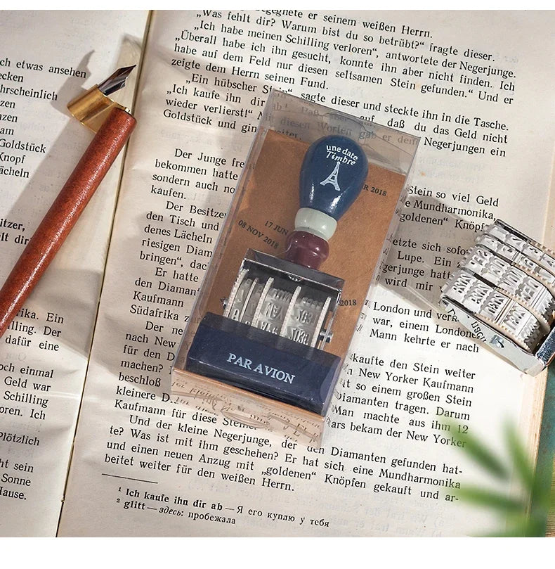 Retro Wooden Rolling Calendar Stamp | Adjustable Date Stamp for Journaling