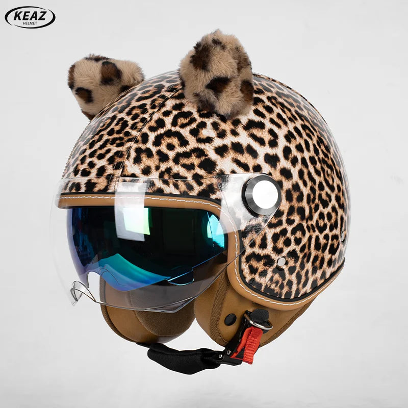 Stylish Yellow Leopard Print Open Face Motorcycle Helmet
