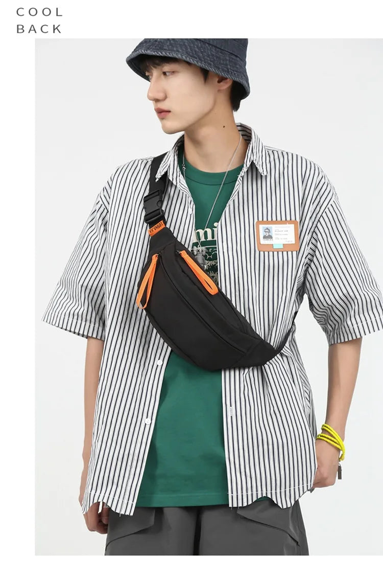 Street Casual Hip Hop Sport Fanny Pack Men Women Waterproof Functional Crossbody Bag Fashion Motorcycle Chest Bag Green Orange