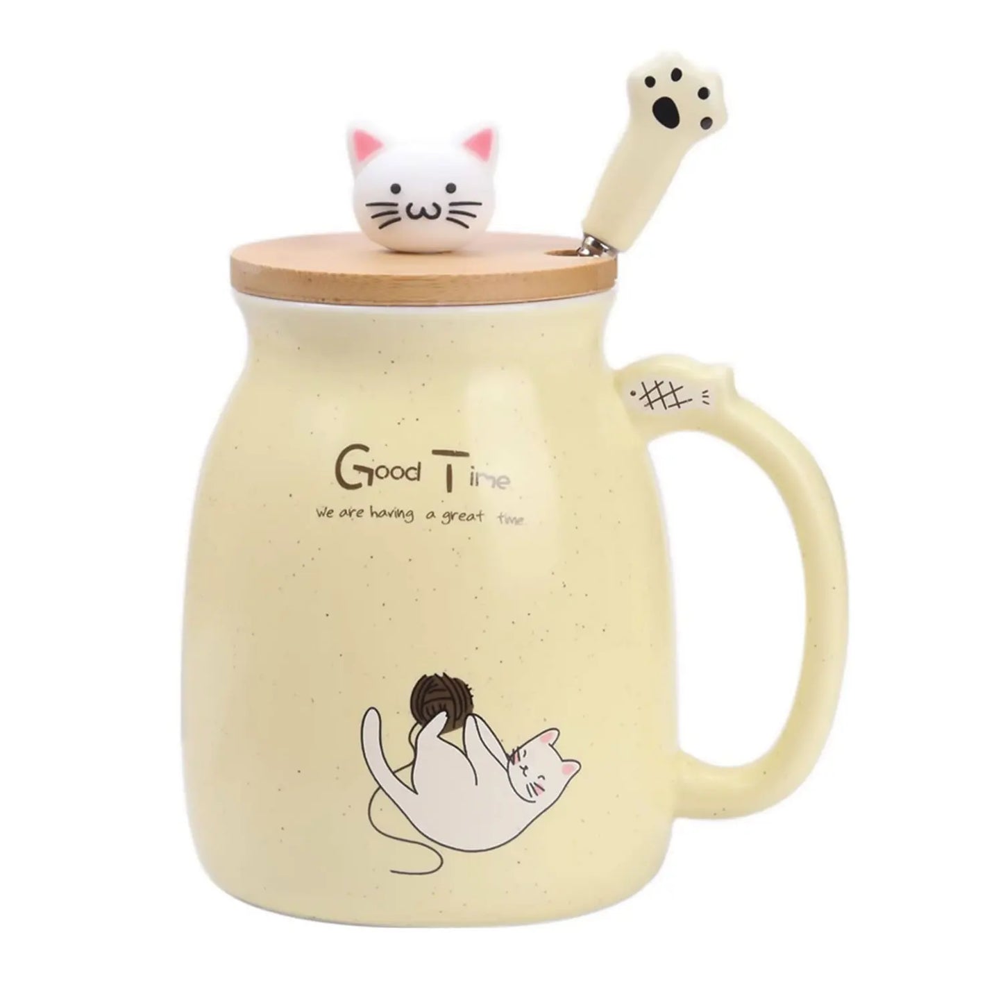 Cute Cat Ceramic Mug with Kitty Lid & Spoon | Perfect Gift for Cat Lovers