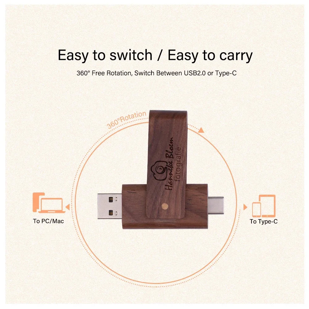 Wooden TYPE-C USB Flash Drive | Custom Logo Pendrive Gifts