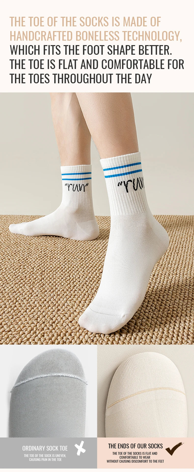 MiiOW Trendy Stripe Letter Sock Men Teen Athletic Sport Sock Moisture Wicking Anti Odor Warm Winter Crew Sock Long Staple Cotton