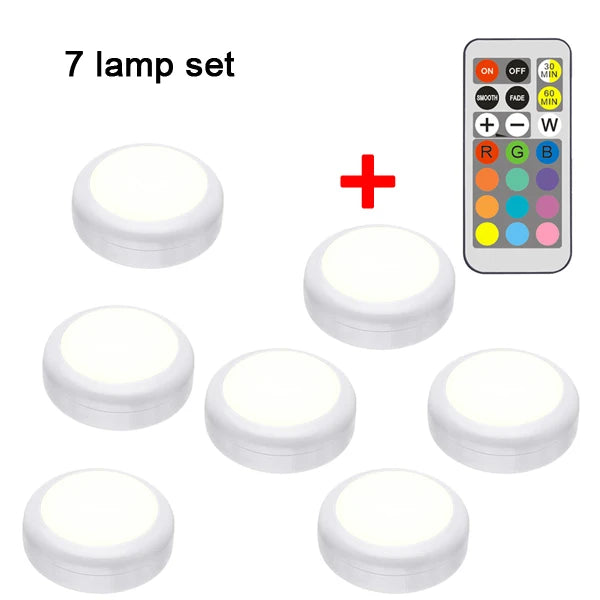 Multicolor LED Cabinet Light with Remote Control | Dimmable Puck Lamp