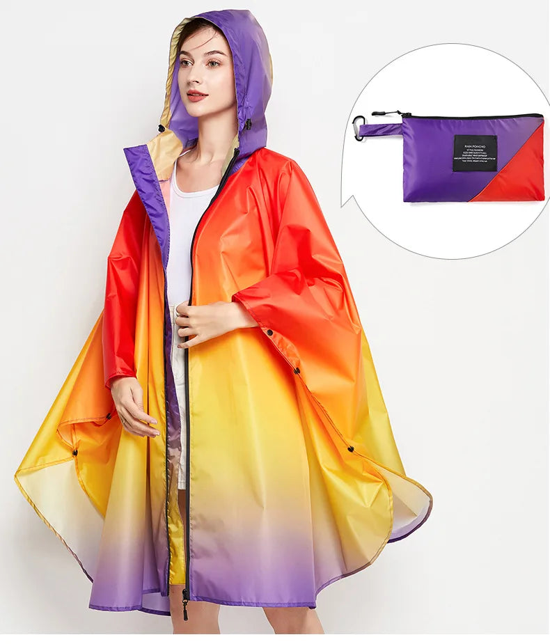 Big Size Women Gradient Color Raincoat | Lightweight Waterproof Cloak
