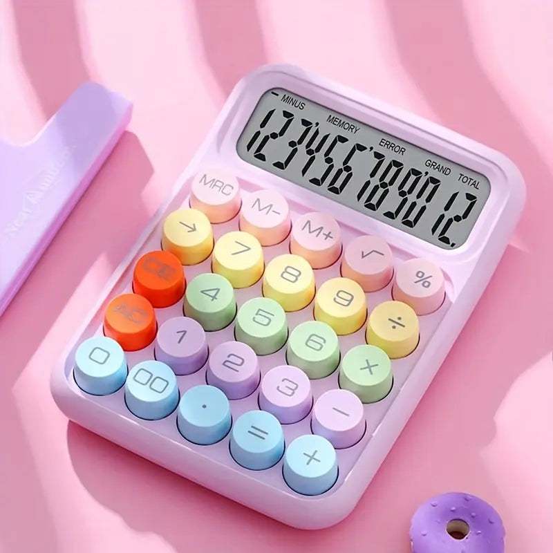 Cute Candy Color Mechanical Calculator | 12-Digit Office Tool