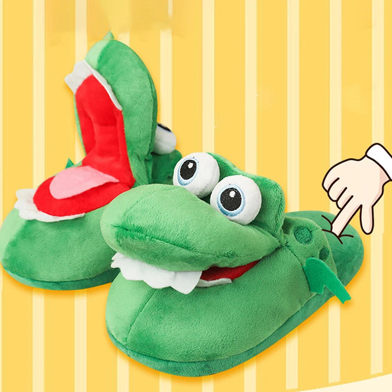 Cute Moving Mouth Crocodile Plush Slippers | Funny Warm Indoor Shoes