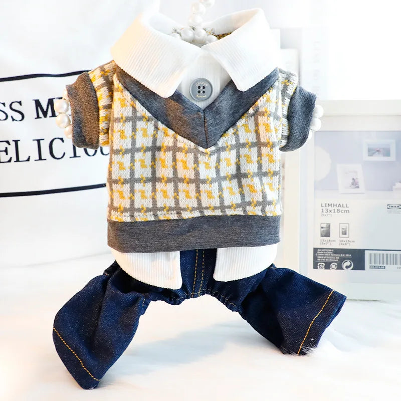 Stylish Knit Sweater Vest Costume for Small Dogs | Pet Jumpsuit Sets