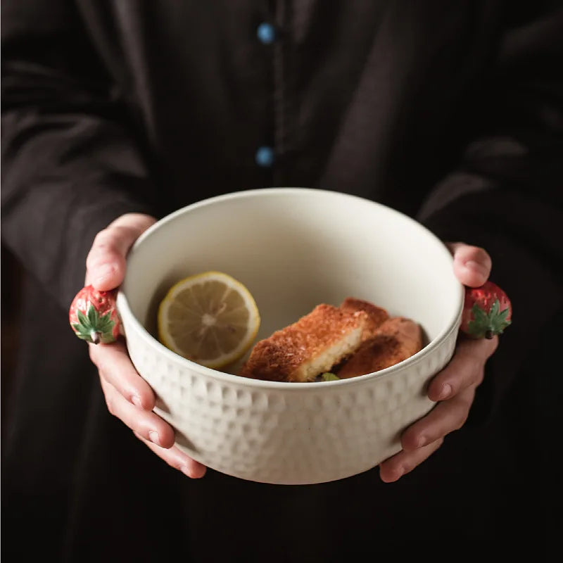 Cuenco de sopa de cerámica hecho a mano con doble asa | Elegancia de estilo japonés