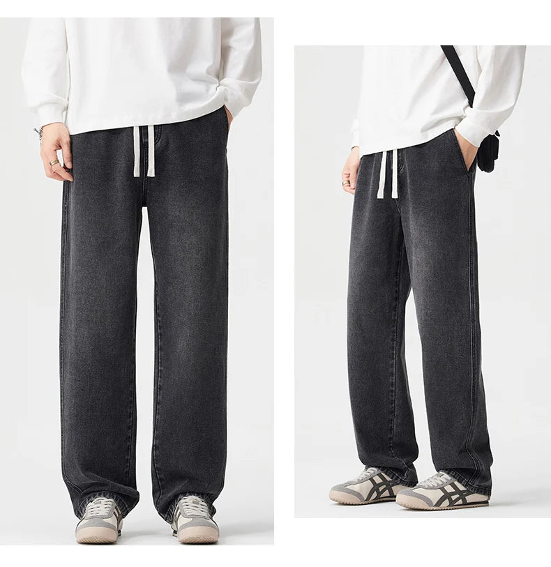 Men's Vintage Drawstring Wide-Leg Jeans | Trendy Casual Pants