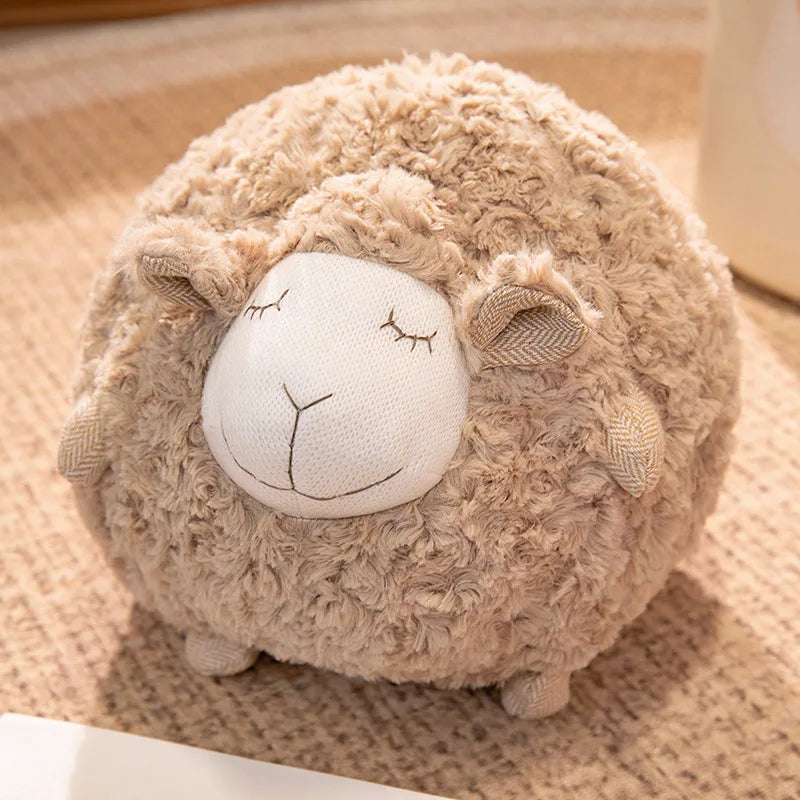 Adorable Round Sheep Plush Pillow Toy - Soft Fluffy Lamb Cushion