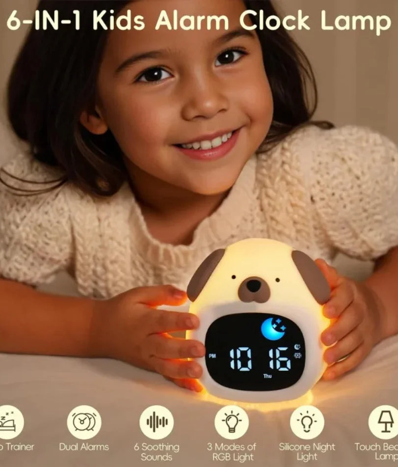 Cute Puppy-Shaped Kids Alarm Clock | Toddler Sleep Training Light