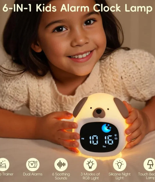 Cute Puppy-Shaped Kids Alarm Clock | Toddler Sleep Training Light