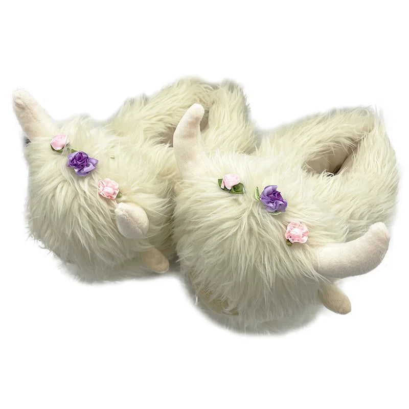 Highland Cattle Plush Slippers | Cozy Kawaii Animal Slides