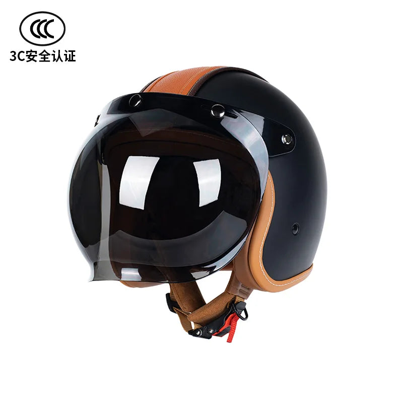 Retro Japanese Style Motorcycle Helmet with Bubble Shield