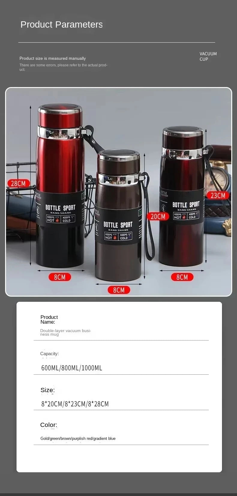 1L Stainless Steel Thermal Water Bottle | Hot & Cold Thermos Flask