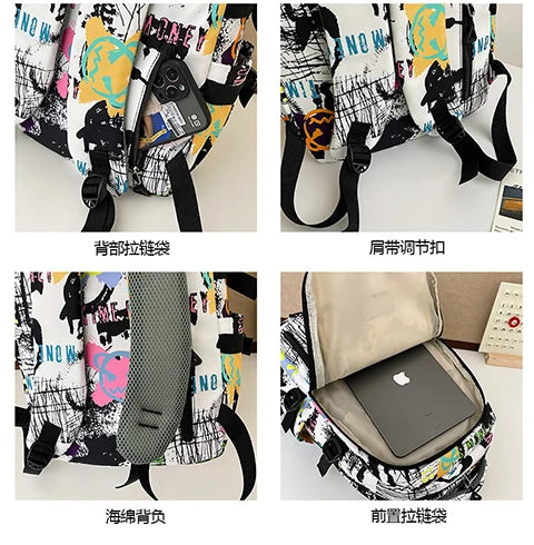 Trendy Personalized Graffiti Japanese Backpack | Large Capacity Book Bag