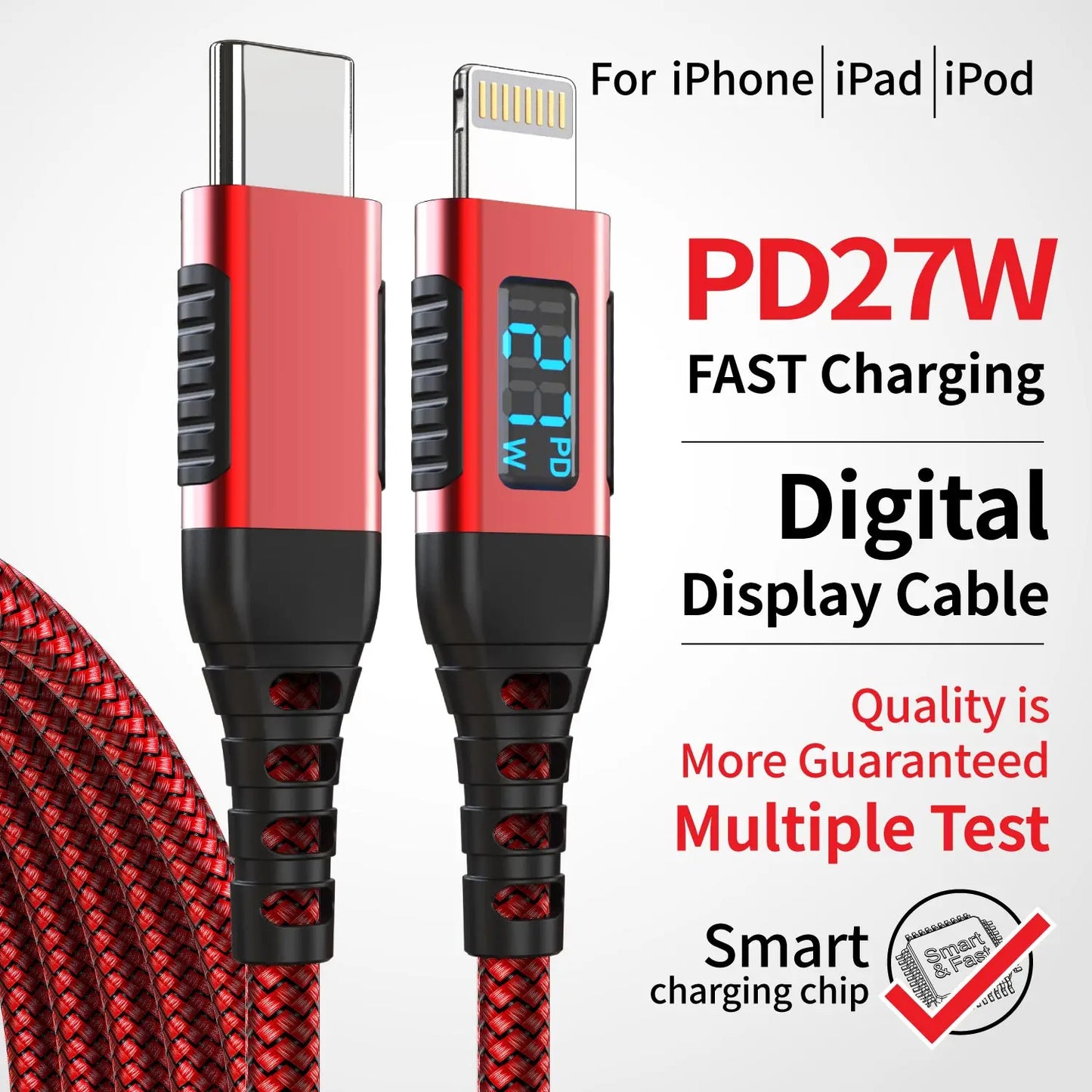 MFi-Certified USB-C to Lightning Fast Charging Cable with LED Display