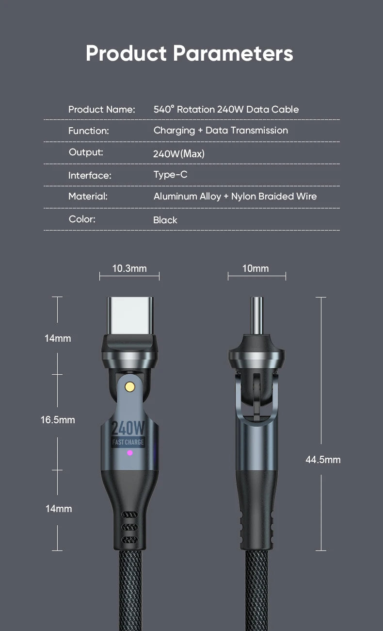 Rotating USB C to USB C Cable | Fast Charging Type C Cord