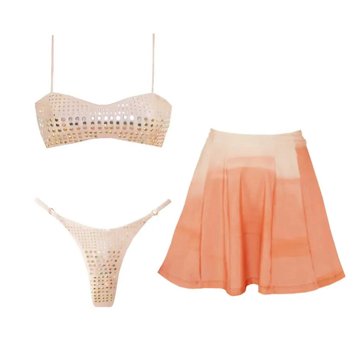 3-Piece Diamond Bikini Set | Sexy Women's Swimsuit with Mesh Skirt