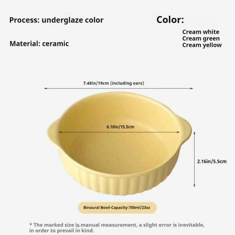 Double-Ear Ceramic Bowl | Safe for Oven, Microwave & Dishwasher