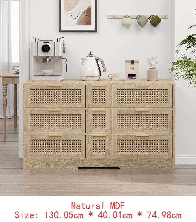 51.2” White Rattan Storage Locker with 9 Drawers & Elegant Design