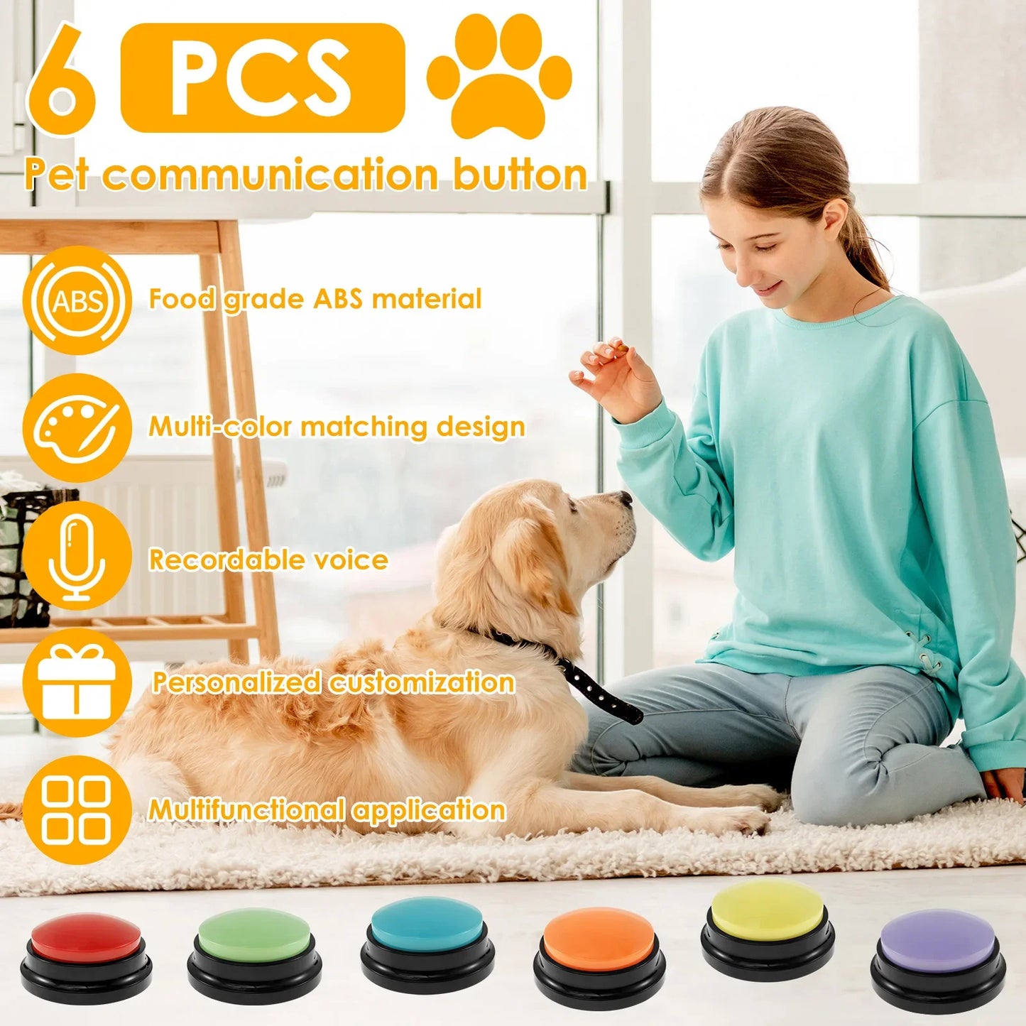 6 botones de comunicación para perros | Herramienta de entrenamiento grabable para mascotas