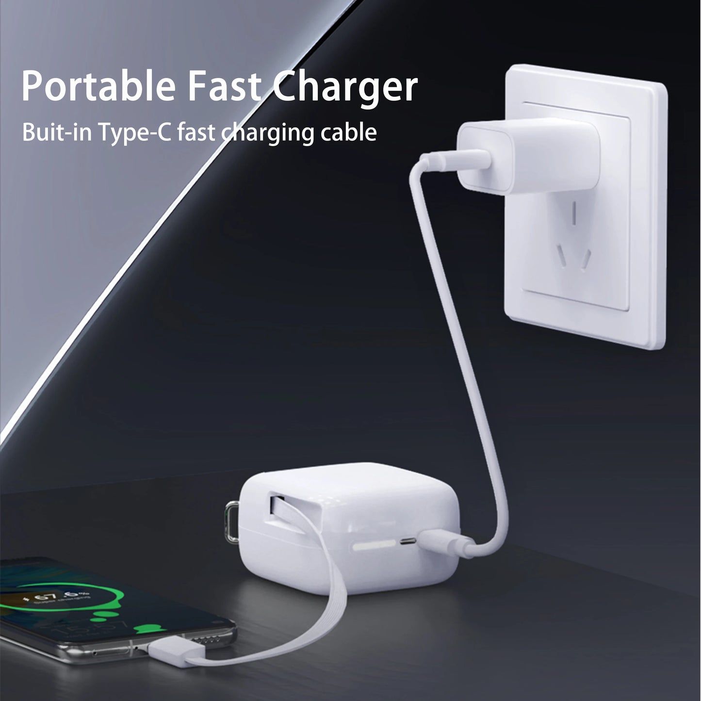 40W Fast Charging Portable 10000mAh Power Bank with Cable