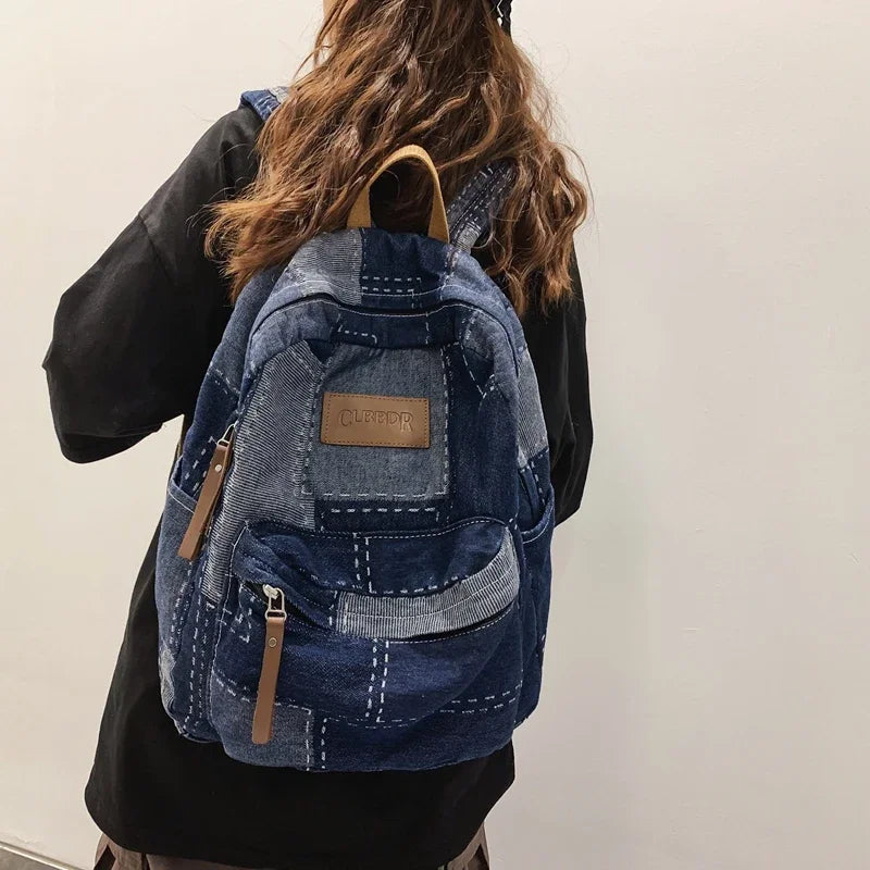 Trendy Washed Denim Backpack | Stylish College Laptop Bag