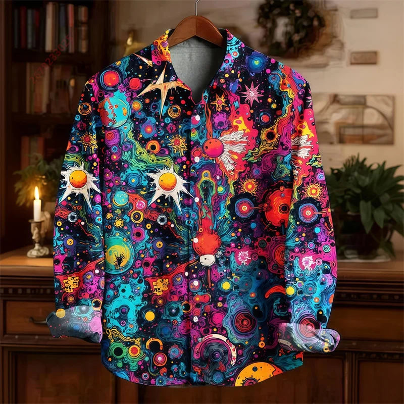 Colorful Fish Print Long-Sleeve Shirt | Trendy Casual Fashion Top