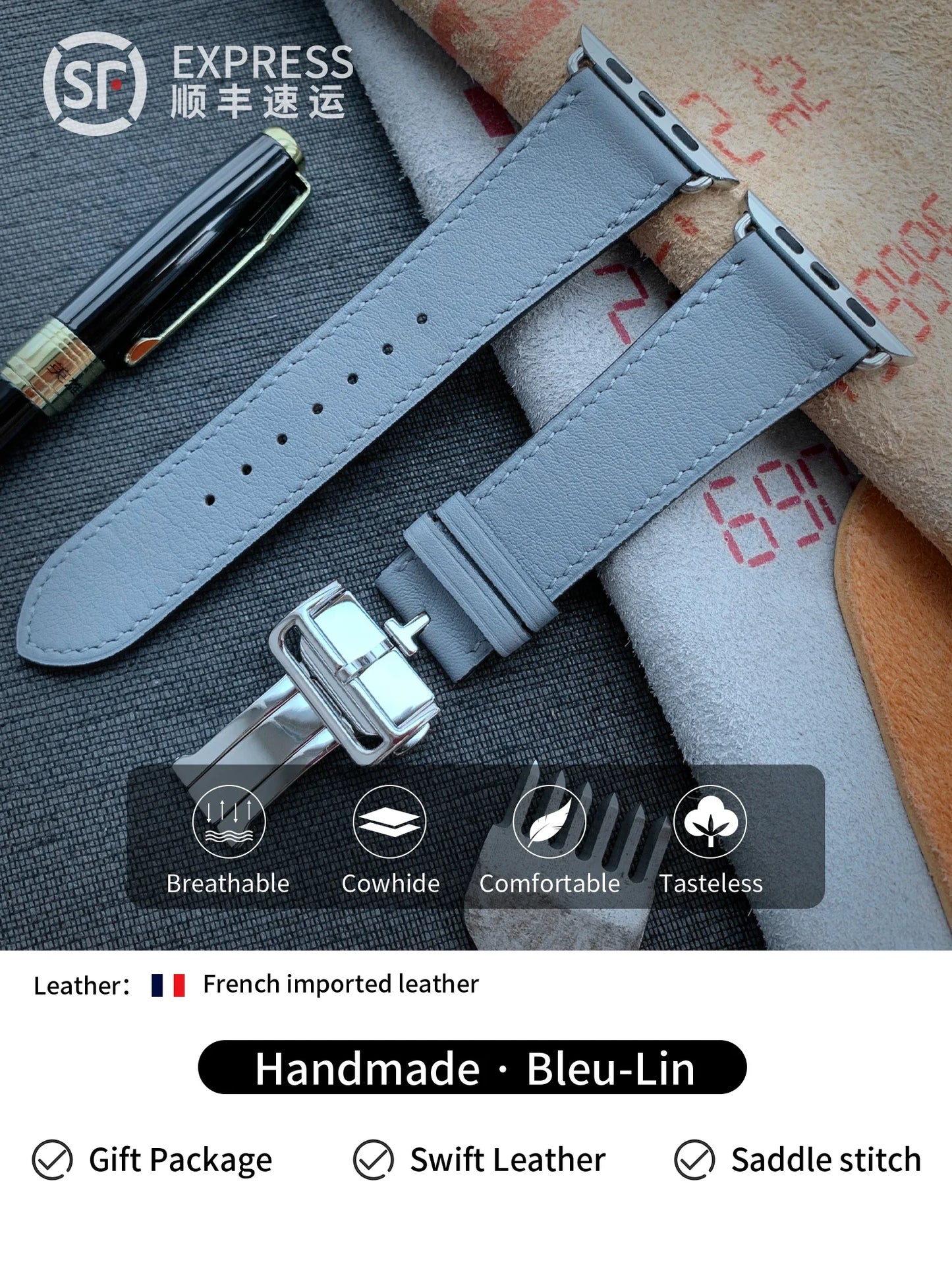 High Quality Genuine Leather Watch Band | Deployment Buckle Strap