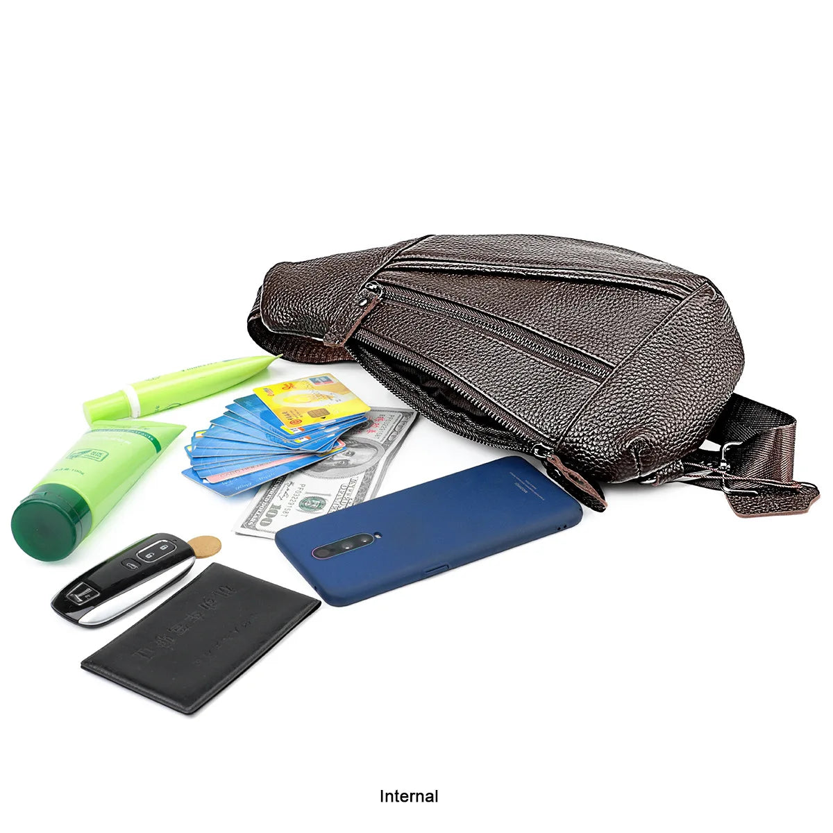 Men's Genuine Leather Chest Bag | Casual Triangle Crossbody Sling
