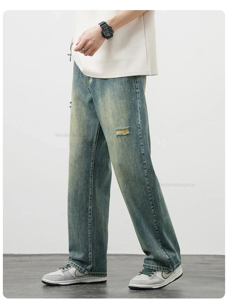 Men's Vintage Baggy Jeans | Distressed Y2K Straight Pants