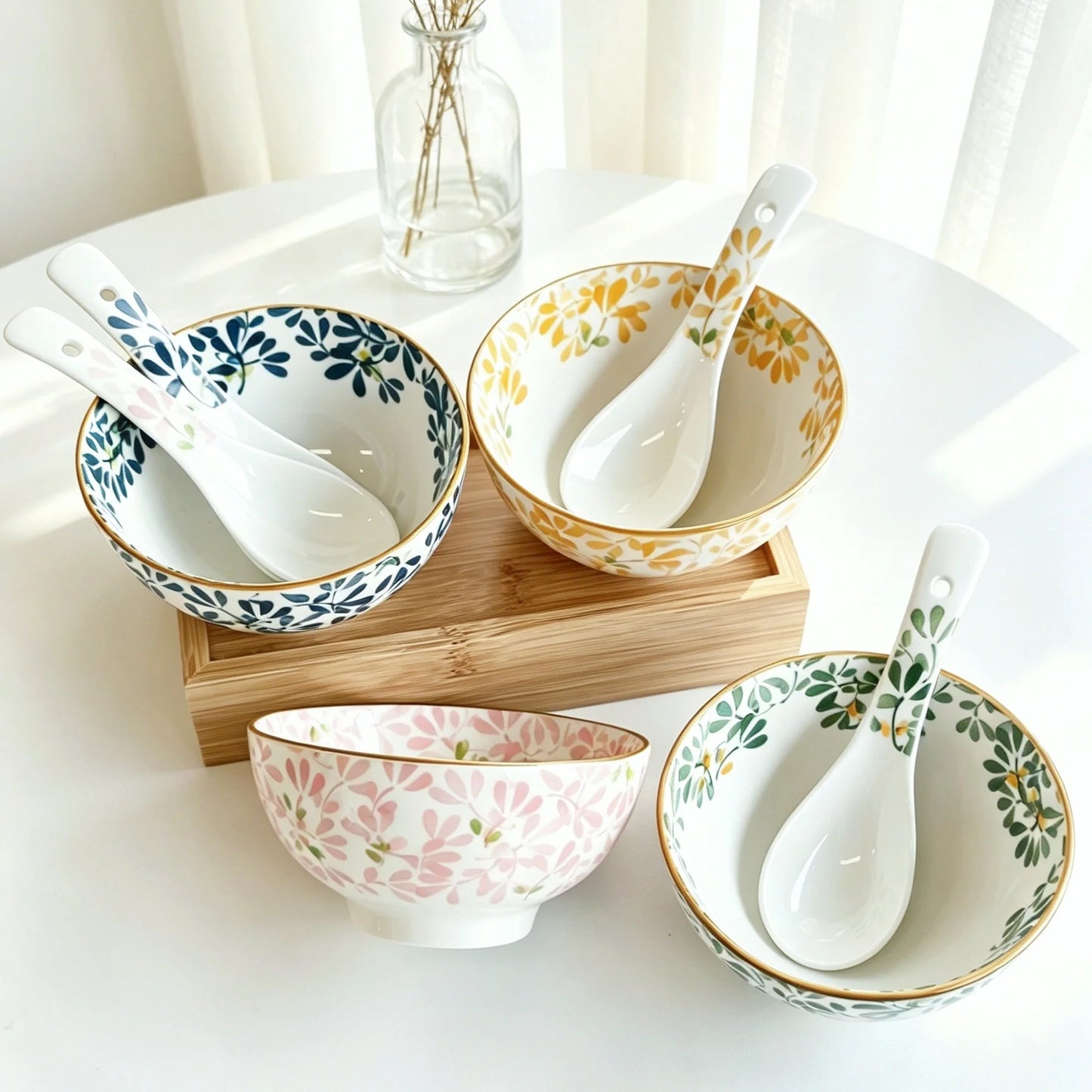 Floral Ceramic Bowl Set for Pasta, Salad, and More | Dishwasher Safe