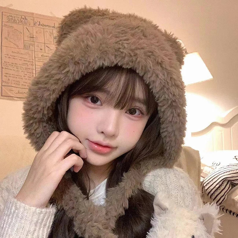 Women's Cute Bear Ears Plush Winter Hat | Stylish and Warm Beanie